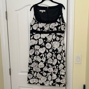 Evan Picone Black and White Floral Midi Dress